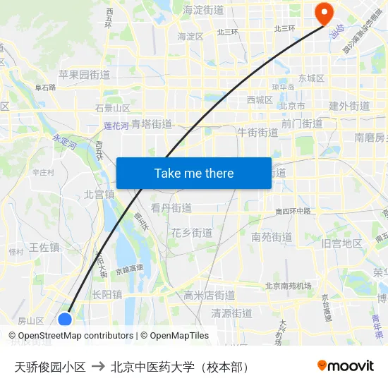天骄俊园小区 to 北京中医药大学（校本部） map