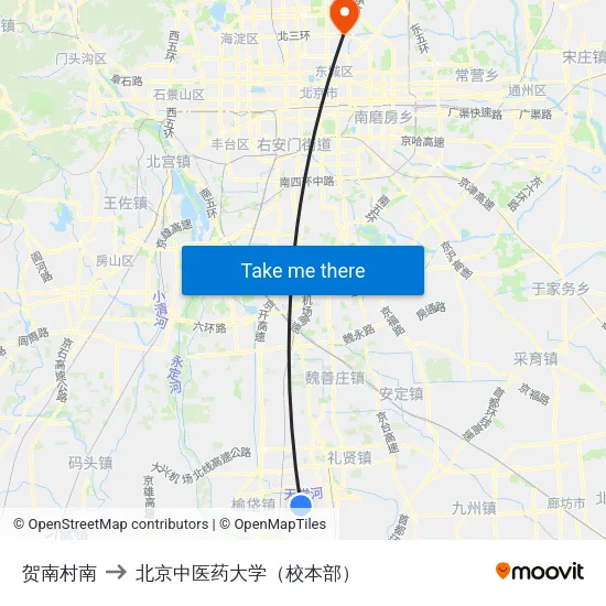贺南村南 to 北京中医药大学（校本部） map