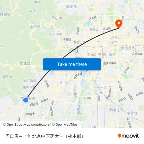 周口店村 to 北京中医药大学（校本部） map