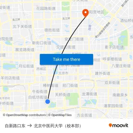 自新路口东 to 北京中医药大学（校本部） map