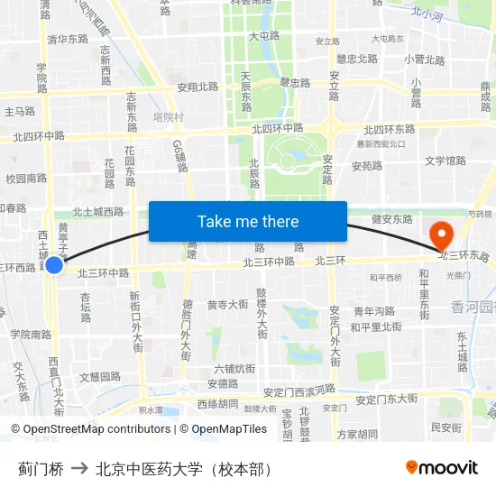 蓟门桥 to 北京中医药大学（校本部） map