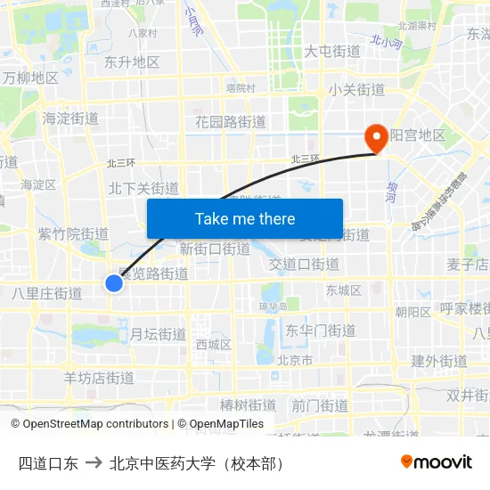 四道口东 to 北京中医药大学（校本部） map