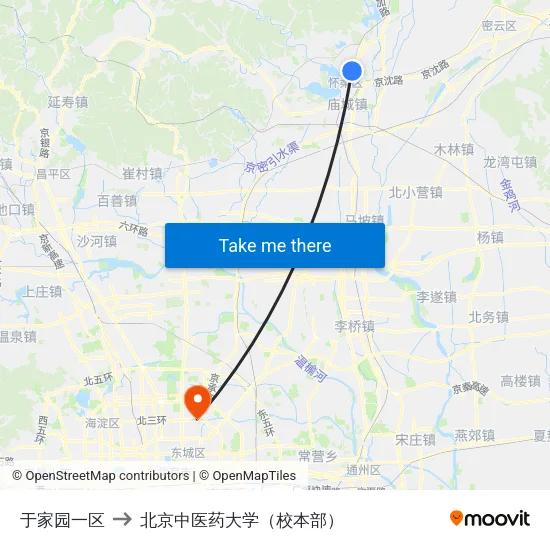 于家园一区 to 北京中医药大学（校本部） map