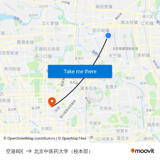空港B区 to 北京中医药大学（校本部） map