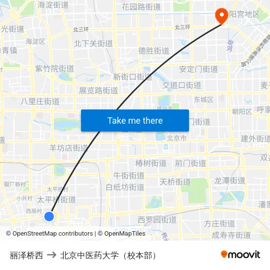 丽泽桥西 to 北京中医药大学（校本部） map