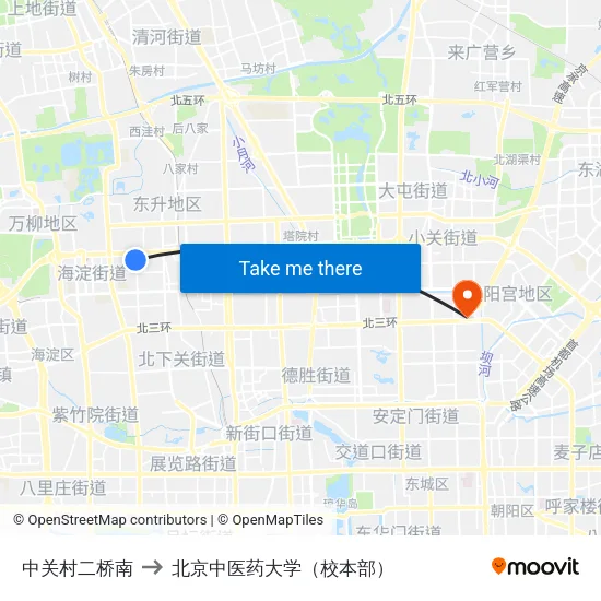 中关村二桥南 to 北京中医药大学（校本部） map