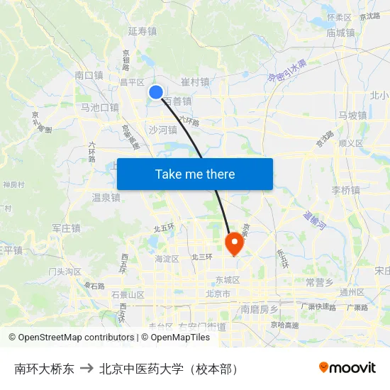 南环大桥东 to 北京中医药大学（校本部） map