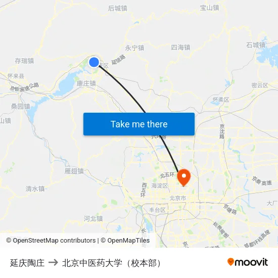 延庆陶庄 to 北京中医药大学（校本部） map