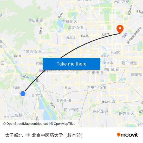 太子峪北 to 北京中医药大学（校本部） map