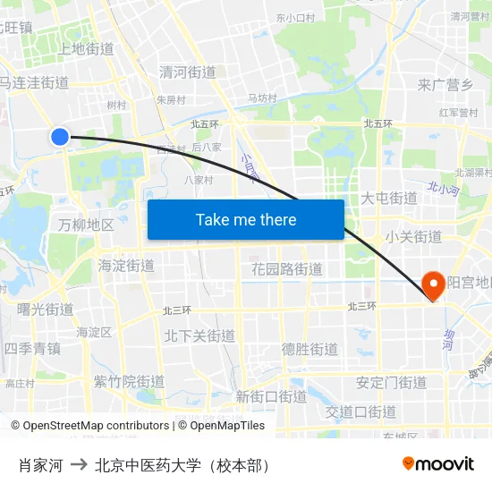 肖家河 to 北京中医药大学（校本部） map