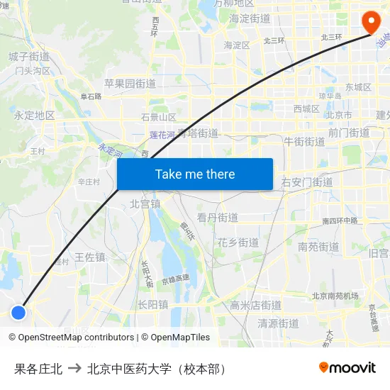 果各庄北 to 北京中医药大学（校本部） map