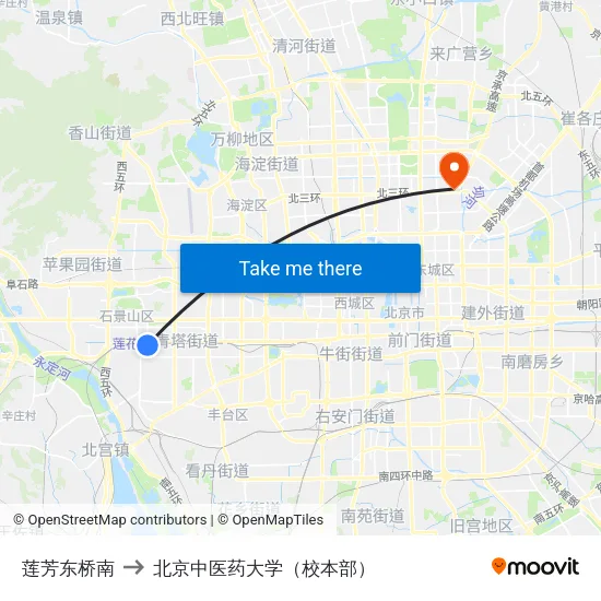 莲芳东桥南 to 北京中医药大学（校本部） map