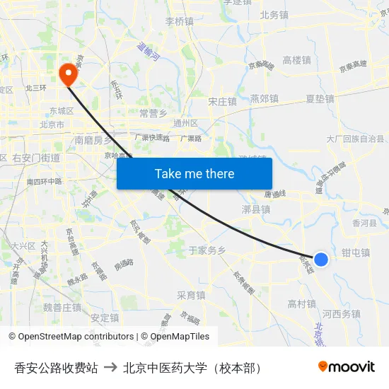 香安公路收费站 to 北京中医药大学（校本部） map