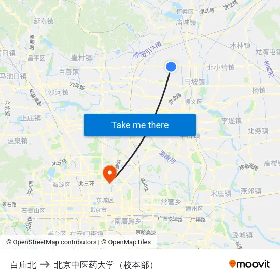 白庙北 to 北京中医药大学（校本部） map