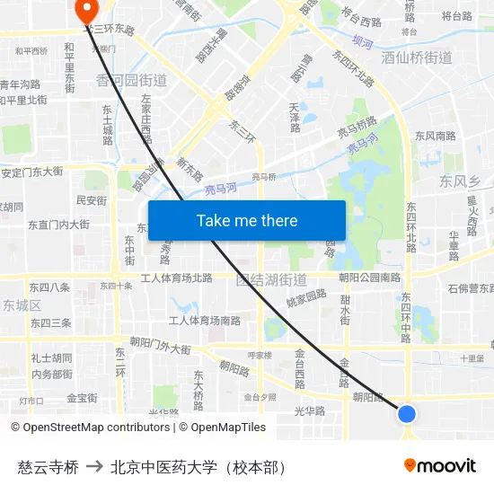 慈云寺桥 to 北京中医药大学（校本部） map