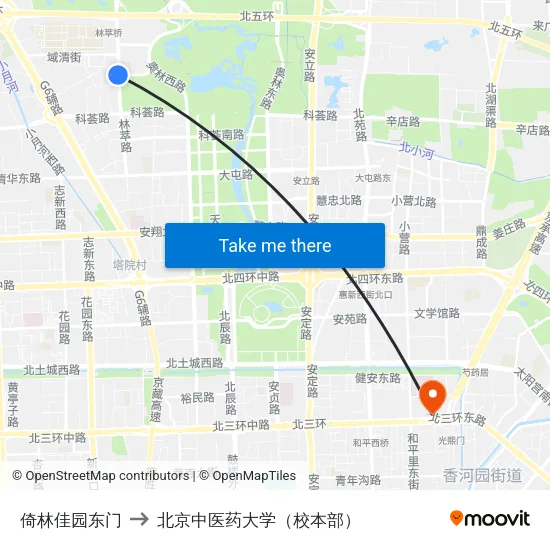 倚林佳园东门 to 北京中医药大学（校本部） map