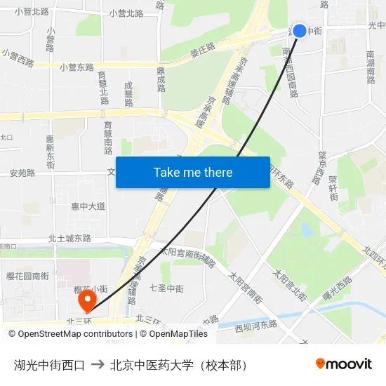 湖光中街西口 to 北京中医药大学（校本部） map