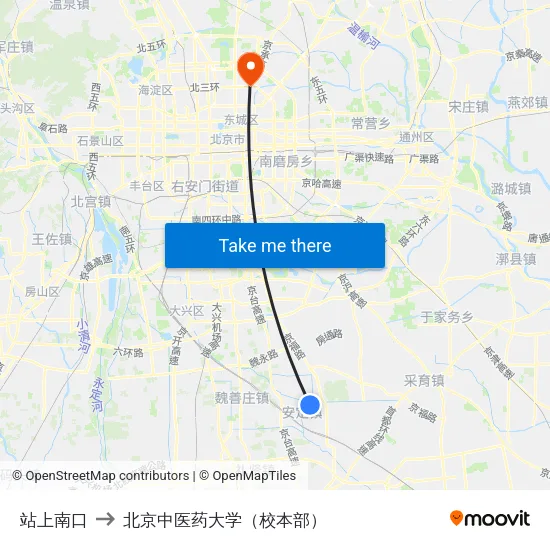 站上南口 to 北京中医药大学（校本部） map
