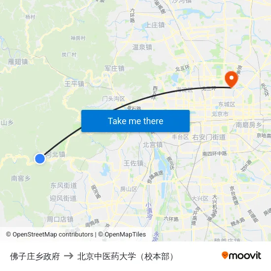 佛子庄乡政府 to 北京中医药大学（校本部） map