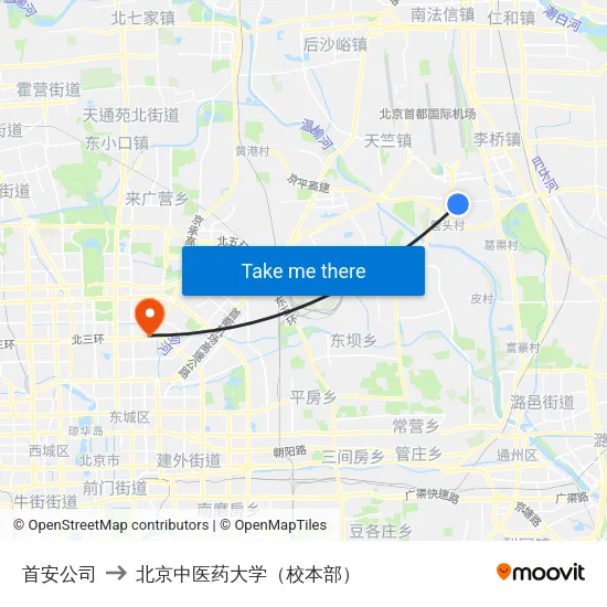 首安公司 to 北京中医药大学（校本部） map