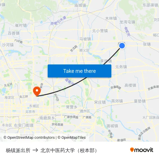 杨镇派出所 to 北京中医药大学（校本部） map