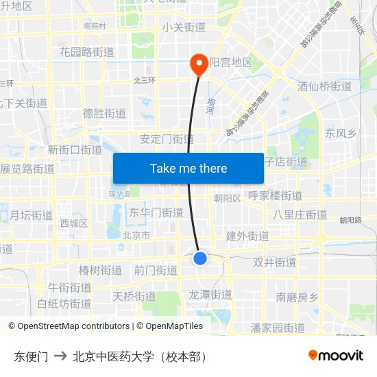 东便门 to 北京中医药大学（校本部） map