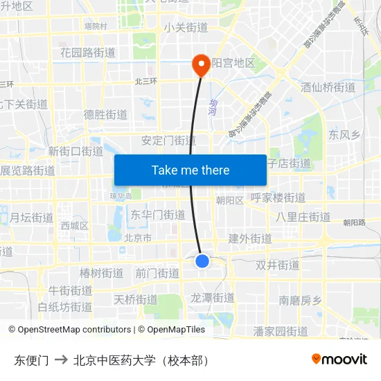 东便门 to 北京中医药大学（校本部） map