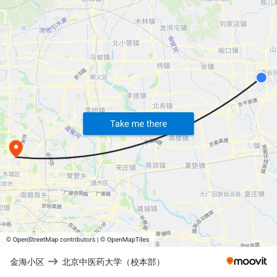 金海小区 to 北京中医药大学（校本部） map
