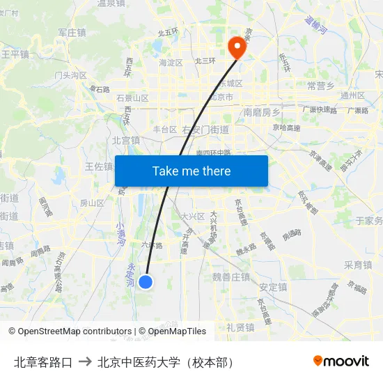 北章客路口 to 北京中医药大学（校本部） map