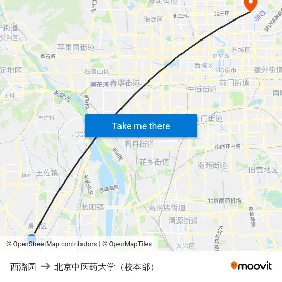 西潞园 to 北京中医药大学（校本部） map