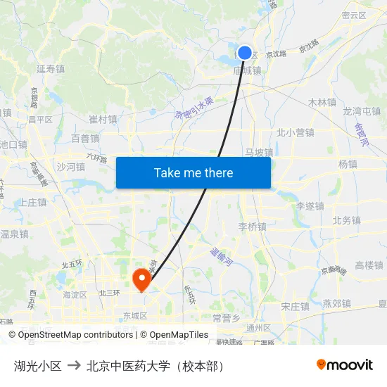 湖光小区 to 北京中医药大学（校本部） map