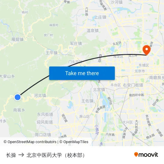 长操 to 北京中医药大学（校本部） map