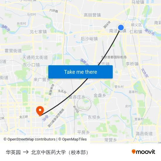 华英园 to 北京中医药大学（校本部） map
