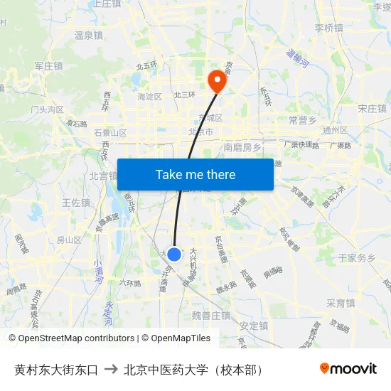 黄村东大街东口 to 北京中医药大学（校本部） map