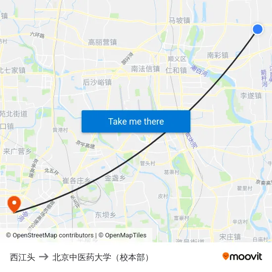 西江头 to 北京中医药大学（校本部） map