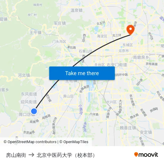 房山南街 to 北京中医药大学（校本部） map