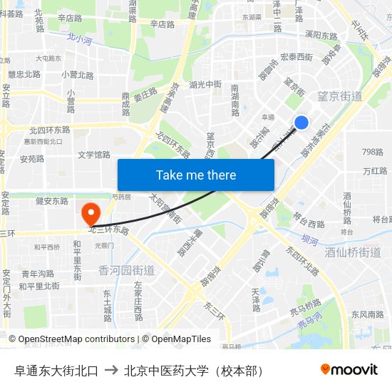 阜通东大街北口 to 北京中医药大学（校本部） map