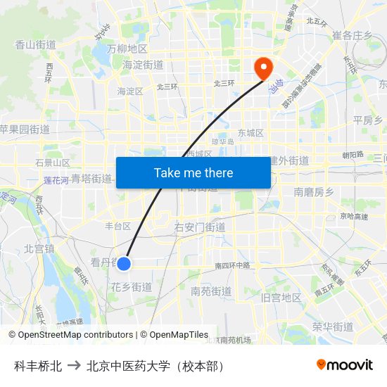 科丰桥北 to 北京中医药大学（校本部） map