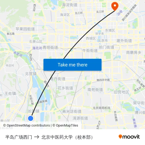 半岛广场西门 to 北京中医药大学（校本部） map