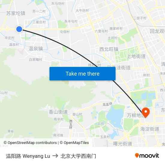 温阳路 Wenyang Lu to 北京大学西南门 map