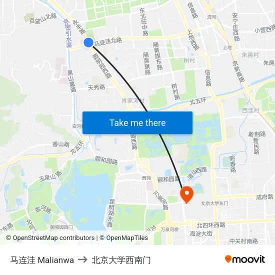 马连洼 Malianwa to 北京大学西南门 map