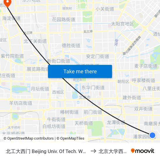 北工大西门 Beijing Univ. Of Tech. West Gate to 北京大学西南门 map