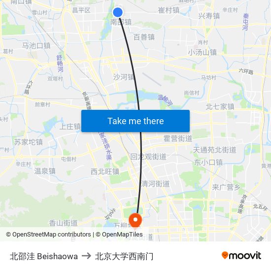 北邵洼 Beishaowa to 北京大学西南门 map