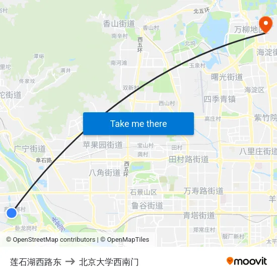 莲石湖西路东 to 北京大学西南门 map
