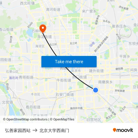 弘善家园西站 to 北京大学西南门 map