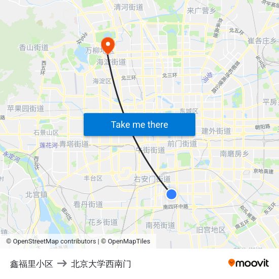 鑫福里小区 to 北京大学西南门 map