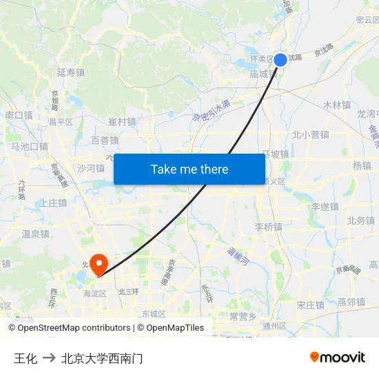 王化 to 北京大学西南门 map