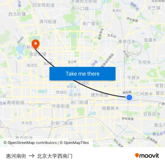惠河南街 to 北京大学西南门 map