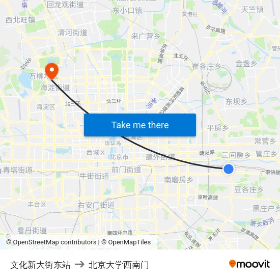 文化新大街东站 to 北京大学西南门 map