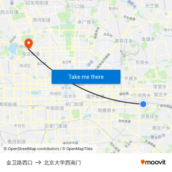 金卫路西口 to 北京大学西南门 map